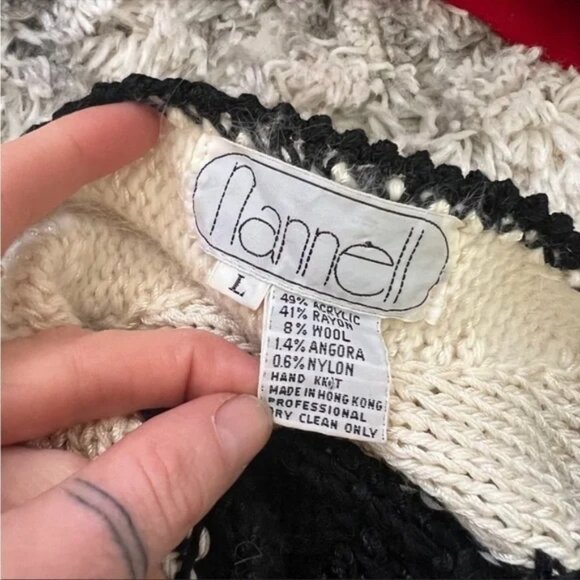 Vintage 1980's Rabbit Fur Black Cream Striped Sweater - Picture 3 of 3